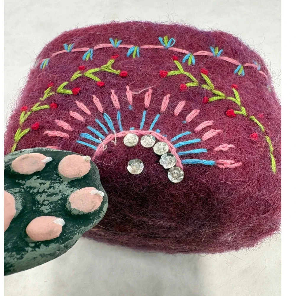 Handmade Felted Wool Embroidered Bowls Purple Boho Trinket Dish Lot of 2 7/31